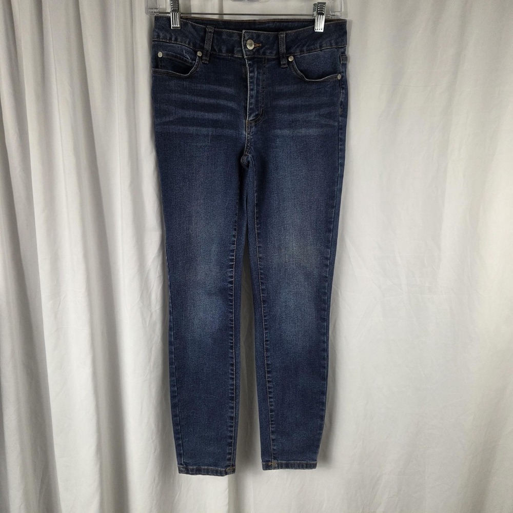 Tahari Jeans Womens 4 Blue Medium Wash Mid Rise Kelly Skinny Stretch Denim